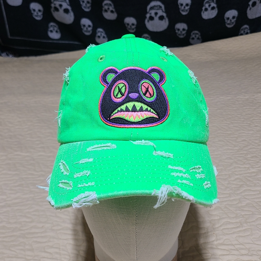 Crazy Baws Disstressed Neon embroidered logo dad strapback hat